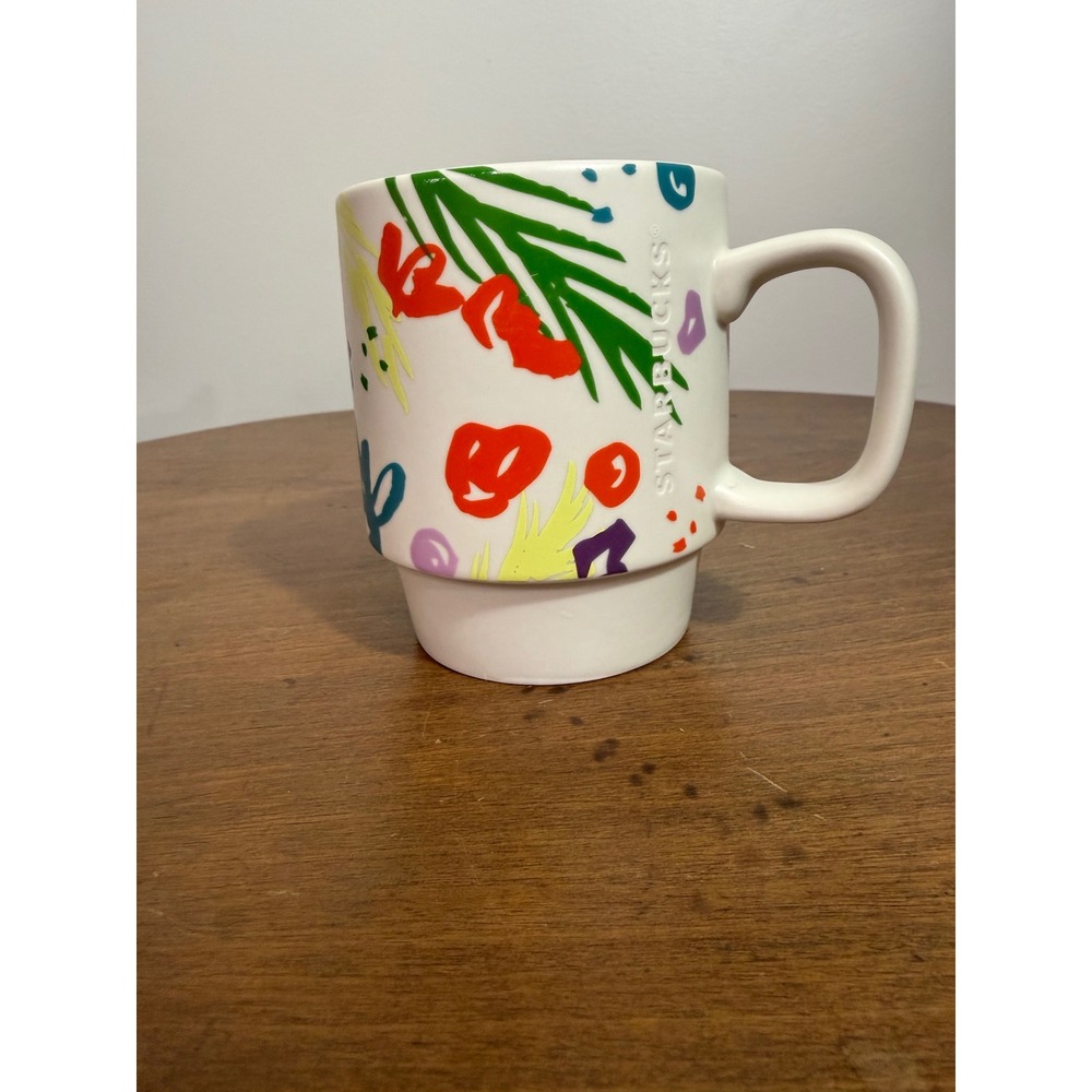 Starbucks Ceramic Mug‎ Colorful Floral Botanical Design 12oz